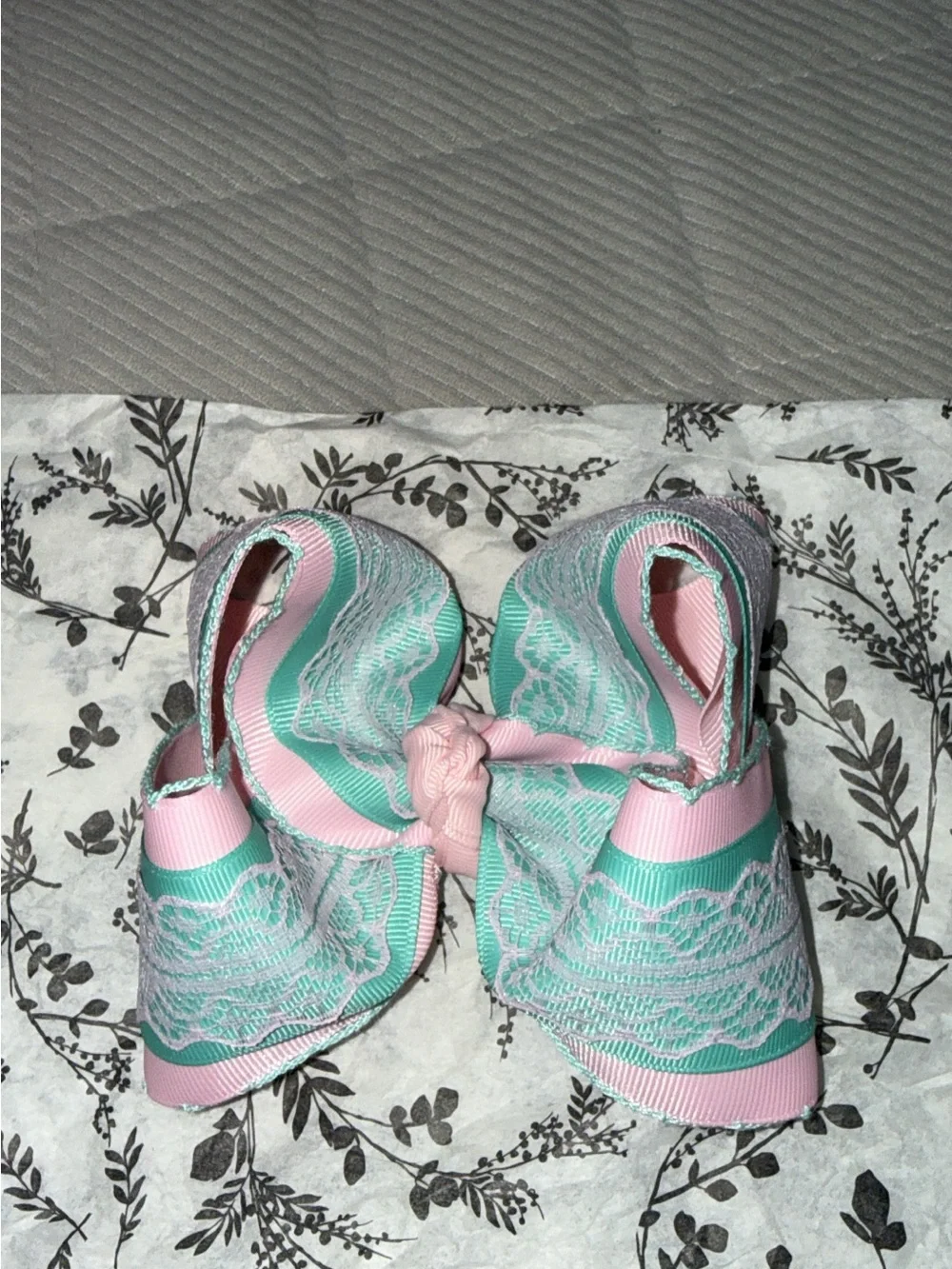 Kids Pink and Mint Lace Hair Bow